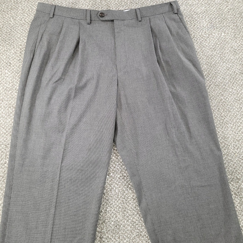 Ralph Lauren Mens 40x32 Grey Pleated Cuffed Dress Pants Stretch Micro Pattern